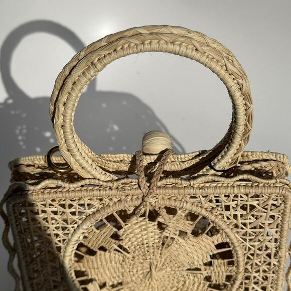 Rodebjer Palm Bag Handwoven Raffia Floral Structured Handbag Natural Canvas NWT - Picture 10 of 16